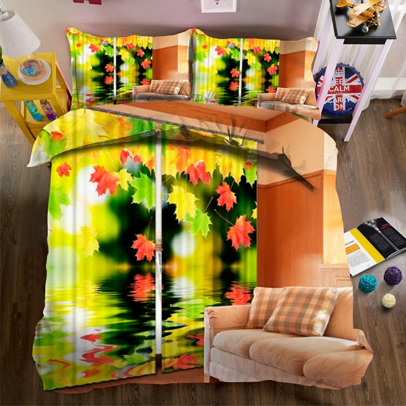 

Colorful Water Maple Leaf printing bedding Nordic series photos 3d quilt bed linen