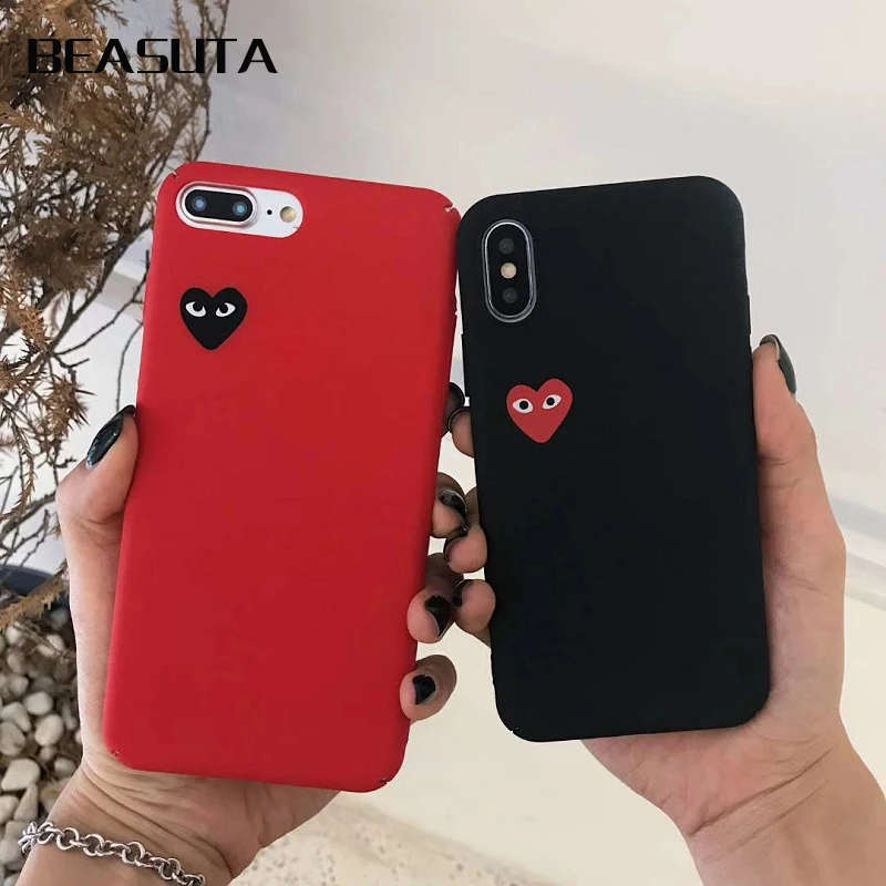 

Luxury Brand CDG Comme Love Heart Matte Protect des Cases Phone Cover For iphone 6 s 7 8 Plus X 10 Hard Garcons Case capas