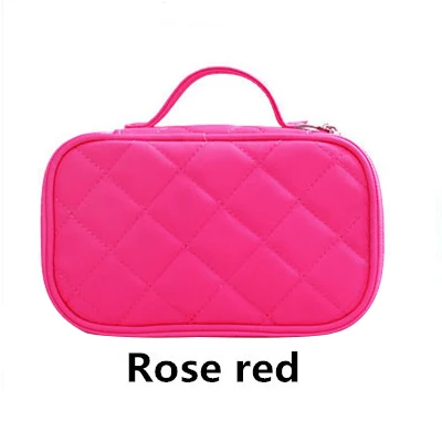 Ромбовидная решетка, двойной слой косметики, сумки с зеркалом для путешествий, функциональная косметичка, косметичка, чехол, коробка, органайзер, аксессуары - Цвет: Rose red