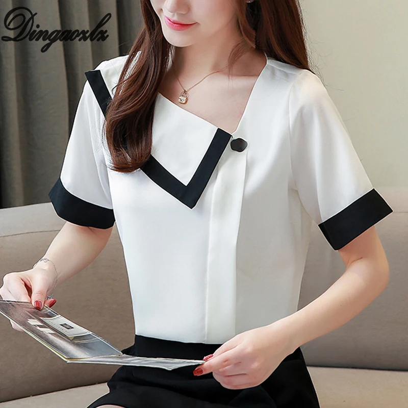 

Dingaozlz Korean Fashion Professional Clothes Short Sleeve White Shirt Female Chiffon Blouse Summer OL Women Tops Blusa