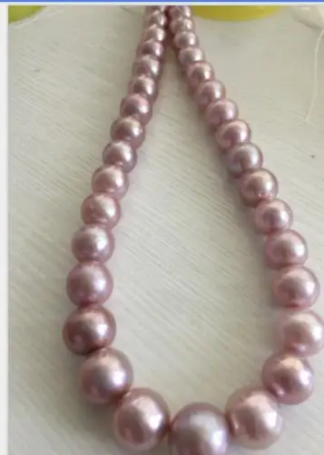 

gorgeous huge 18"12-14mm freshwater genuine round lavender pearl necklace 925silver AA