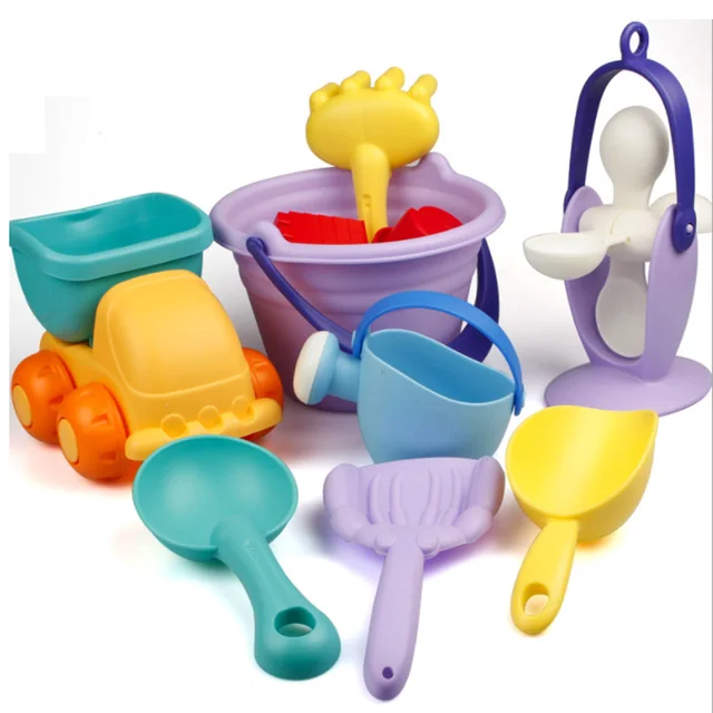 Soft Silicone Beach Toys For Kids SandBox Set Kit Sea Sand Bucket Rake Hourglass Water Table Play And Fun Shovel Mold Summer 2