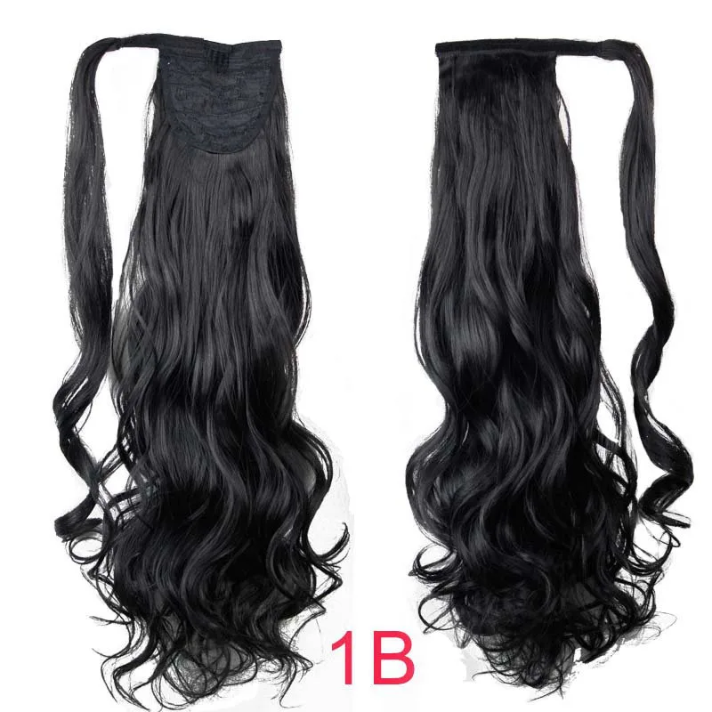 MSIWIGS False Hair Wrap On Magic Tape Synthetic Wavy Women's Ponytail Hairpieces Heat Resistant Natural Clip In Hair Extension