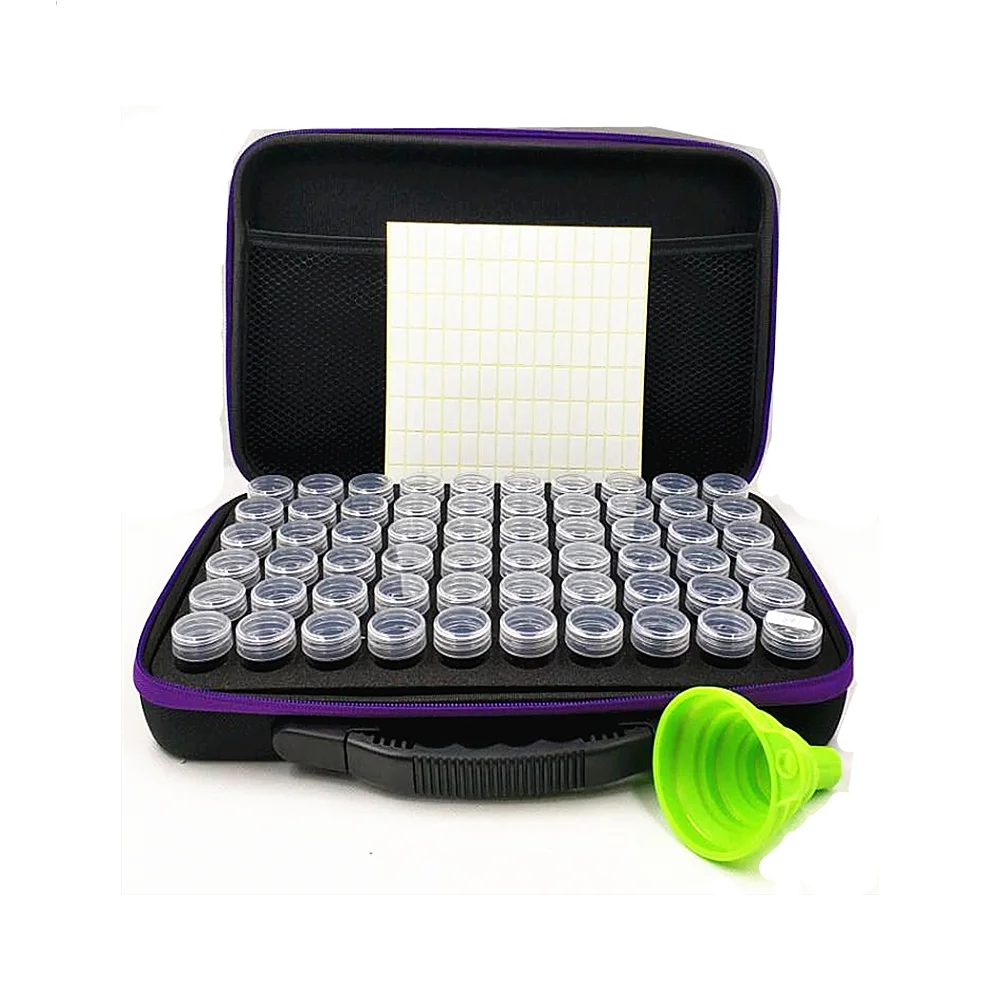 EVA Storage Box 60 Slot Diamond Painting Storage Case Tool Diamond Painting Bag Beads Organizer Accessories 60 Grids Shockproof High Capacity Hand Bag Zipper Design Blue