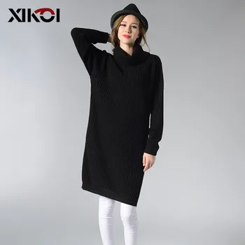 

XIKOI Casual Turtleneck Long Knitted Sweater Dress Loose bodycon dress pullover female Autumn winter dress elegant 2020