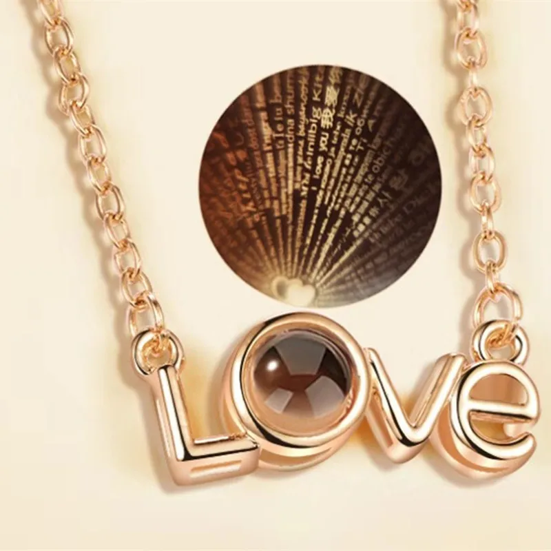 

Romantic Letter Love Pendant Necklace 100 Languages I Love You Projection Charms For Women Love Memory Jewelry Gifts
