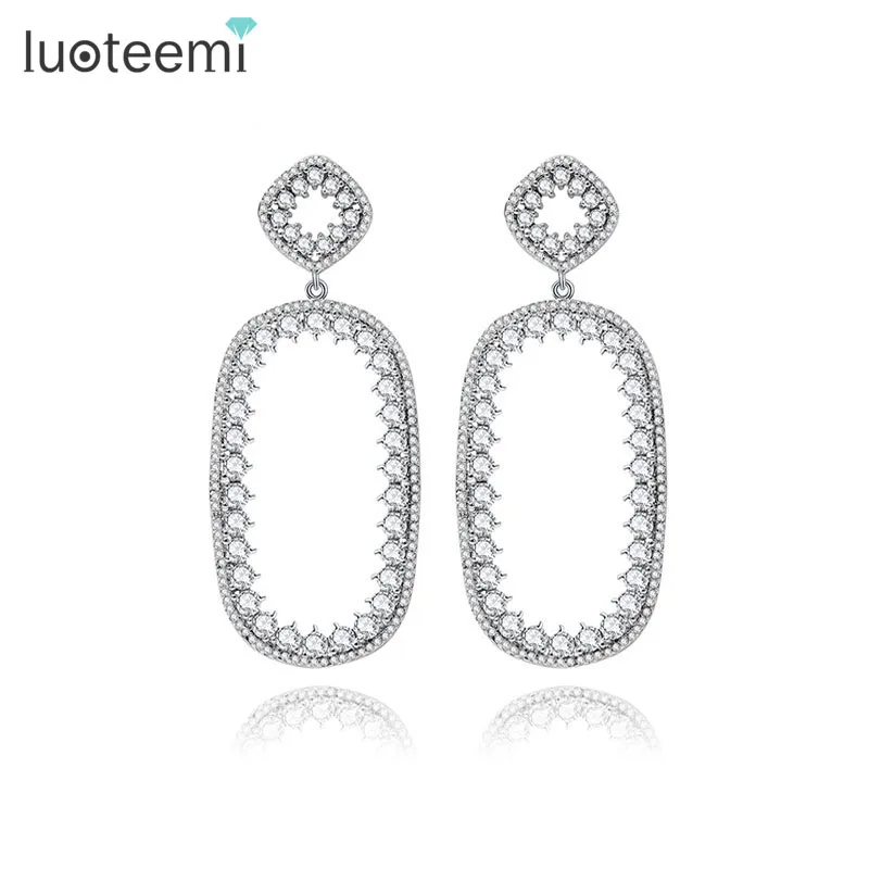 

LUOTEEMI white gold-Color Vintage Geometric Cubic Zirconia Drop Earrings For Women New Design Fashion Wholesale Brinco