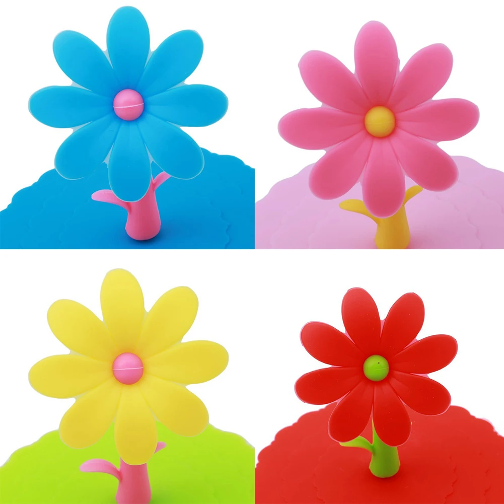 1Pc Silicone Cup Cover Cute Dustproof Reusable Silicone Cartoon Flower Mug Cup Bow Cover Lid Cap Kitchen Tool Cup Lid