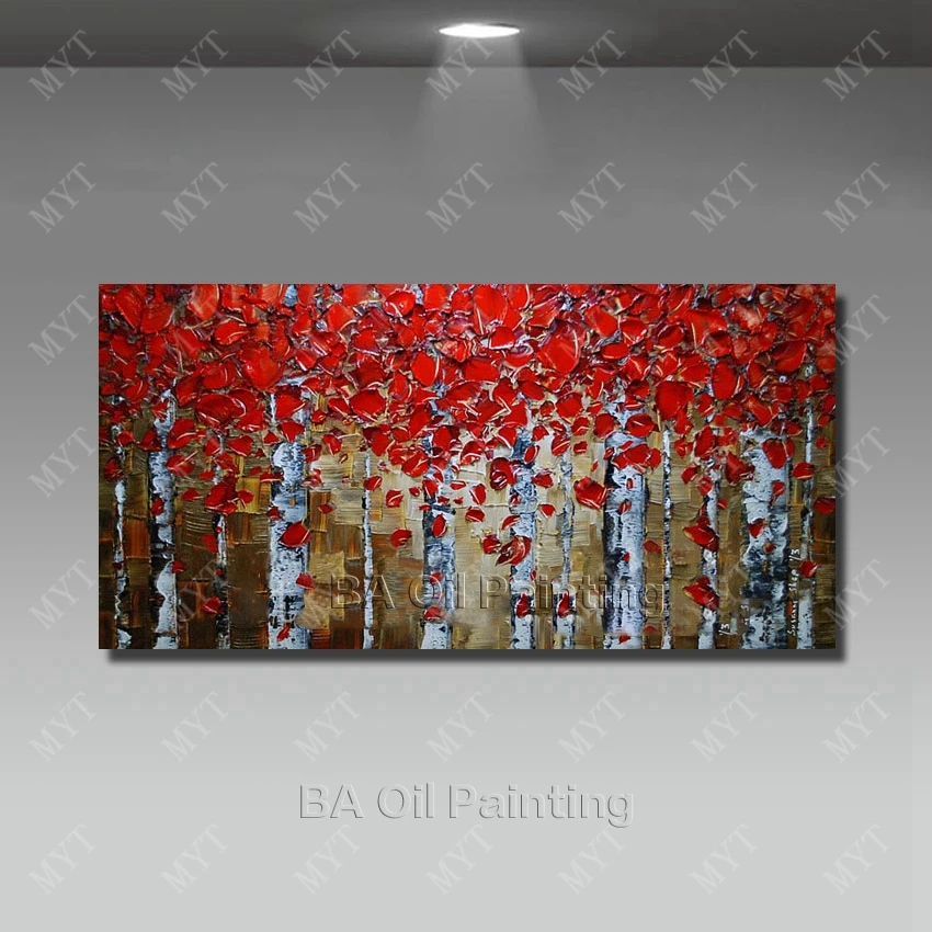 

Modern Living Room Wall Decor Beautiful Red Tree Oil Painting Modern Canvas Art Hand Painted Wall Pictures No Framed
