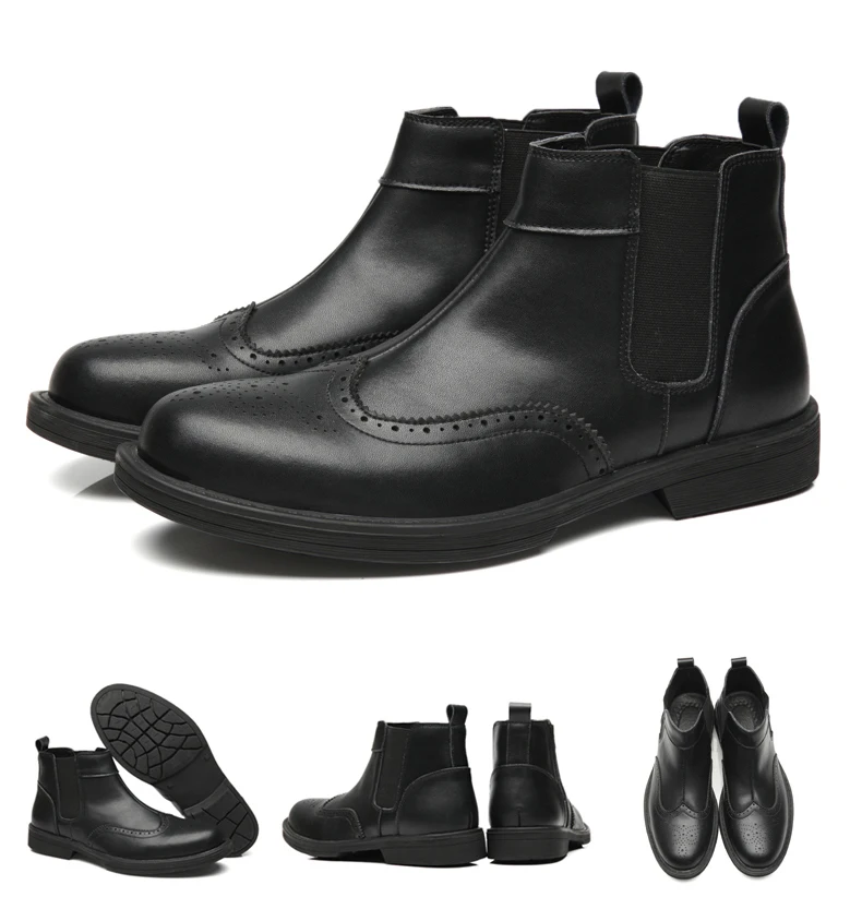Casual Shoes Mens Ankle Chelsea Boots' Casual Leather Boots Men Luxury Round Toe Fashion Boot Slip-On Winter Boots Men Big Size (13)