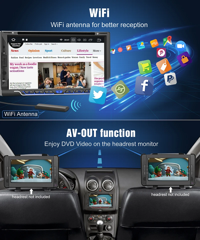 Top Pumpkin 2 Din 7"Android 8.1 Universal Car DVD Player GPS Navigation Quad-core Car Stereo Fastboot FM Rds Radio DAB+OBD2 Headunit 5