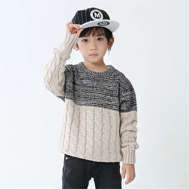 

Boy knitted sweater 4T-13T Patchwork Pattern autumn winter warm pullover sweaters for boy cardigan toddler children's costumes