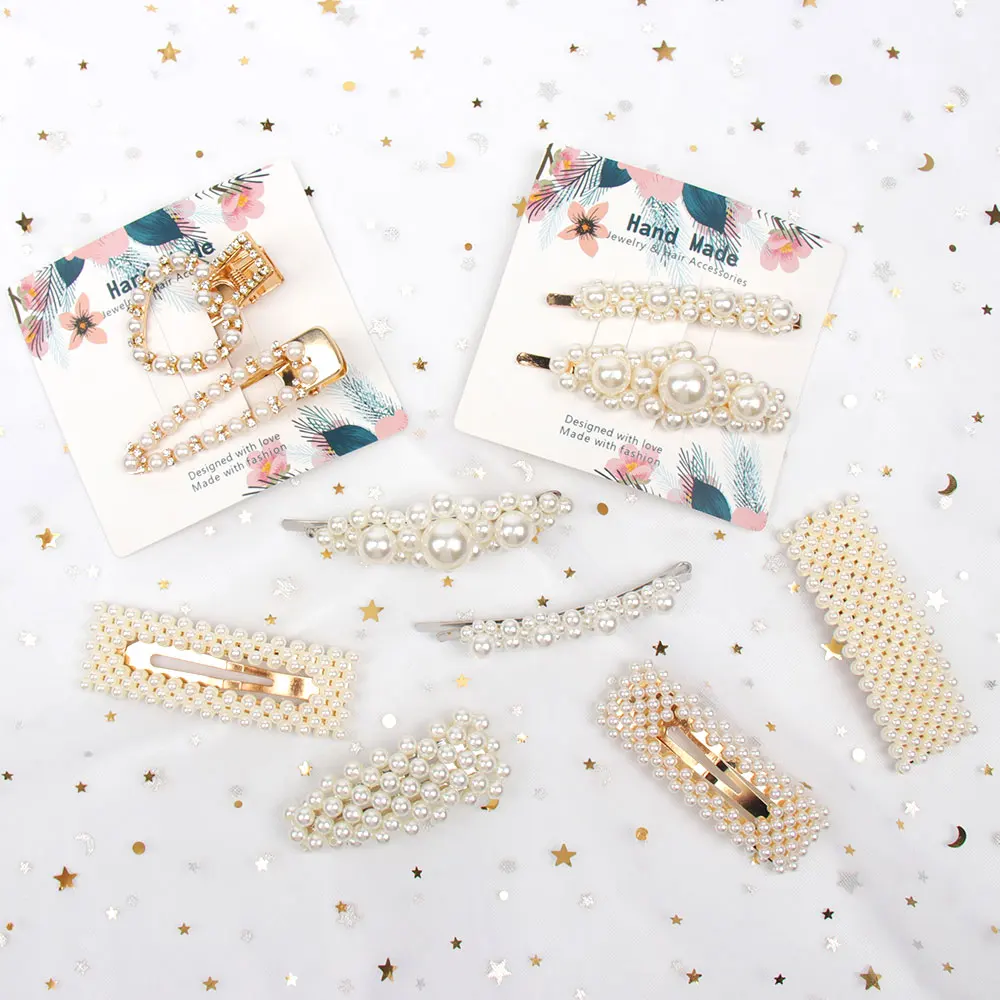 

Hair Accessories 2PCS/Set Fashon Full Geometric Pearls Headband For Women Girls Sweet Hairpins Lady Hair Clips Barrettes