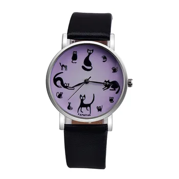 

Women's Cute Cat Dial Watches Unisex PU Leather Strap Analog Quartz Wrist Watch Women Casual Sports Clock Watch Lady #YL5