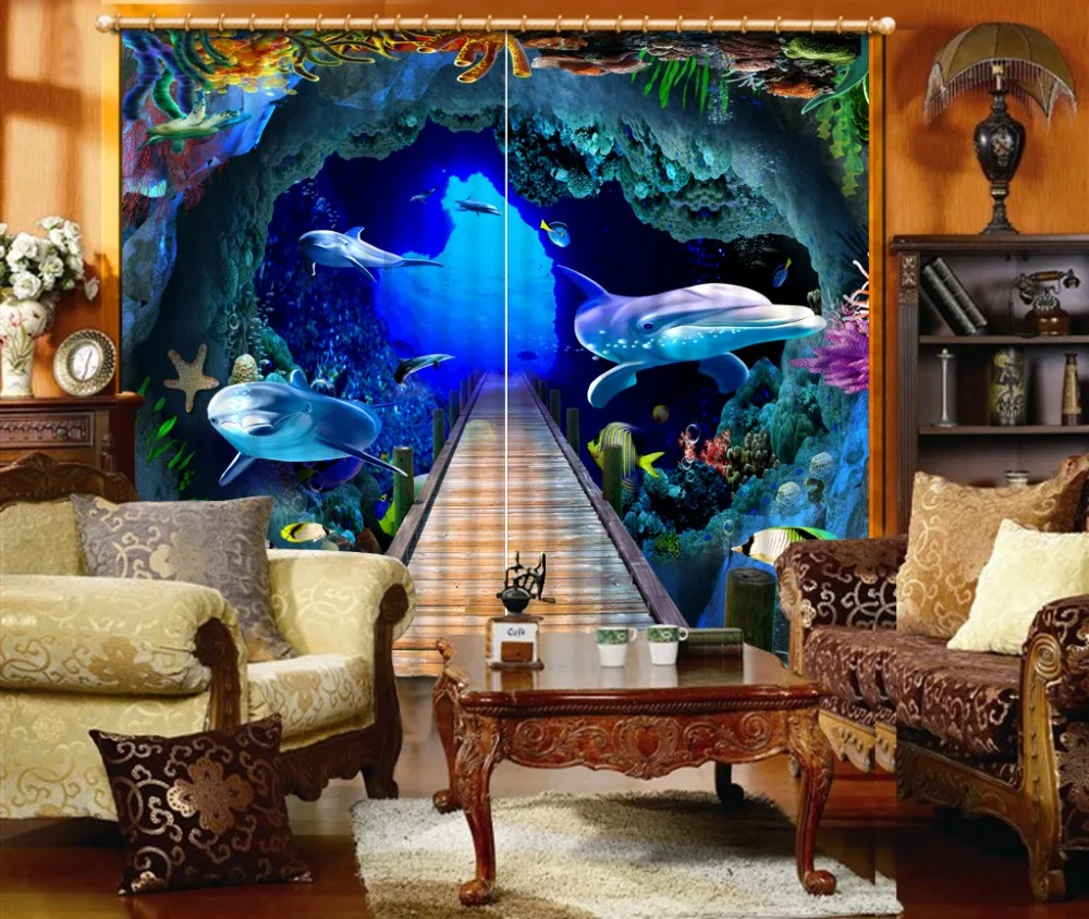 

3D curtains Any size Marine dolphin window curtain bathroom living room bedroom kids bedroom curtains blackout curtains