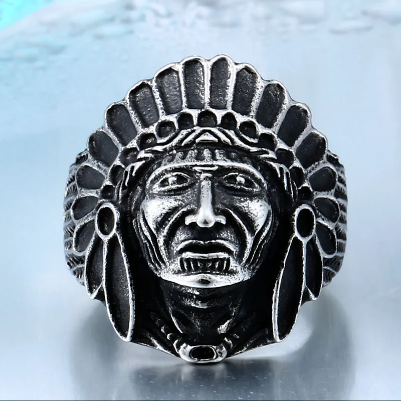 BEIER Chief Stainless Steel USA Indiana Motorcycle Rider Fashion Men's Skull Ring BR8-231 US Size 7-13