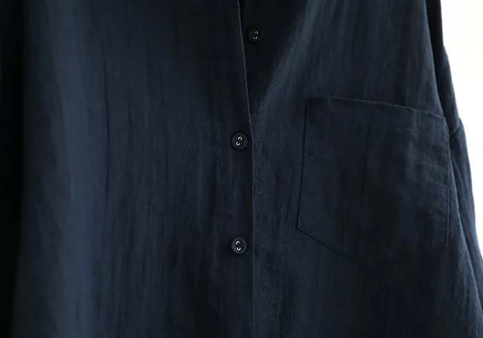 Женская рубашка с отложным воротником синего и белого цвета, свободная, с длинным рукавом, Женская Повседневная блузка из хлопка и льна