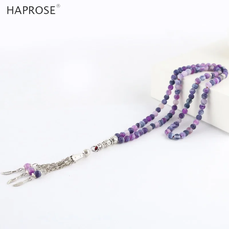 Натуральный агат выветривание сиреневые браслеты молитва Исламские мусульманские чётки Алла четки фиолетовый ожерелье из агата 99 бусин 6-10 мм