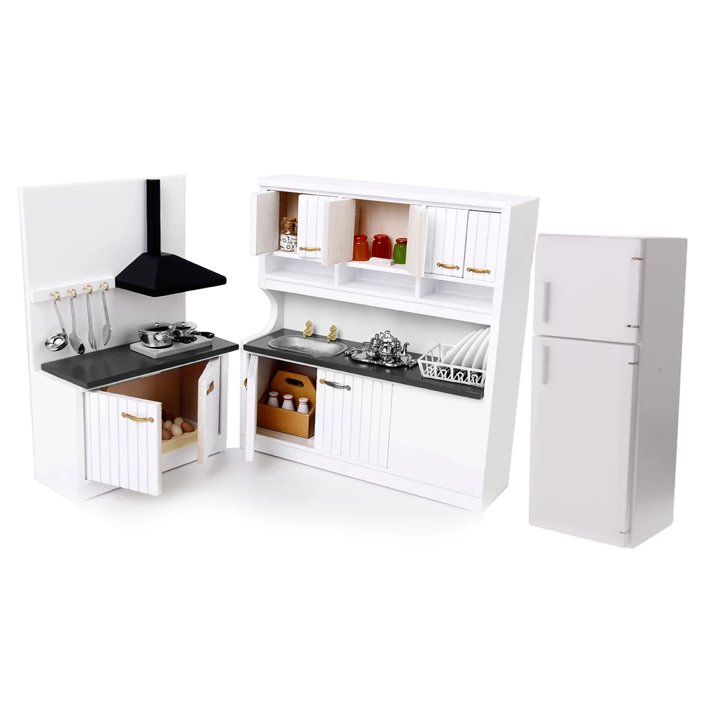 Ручной работы 1/12 деревянный шкаф холодильник набор для куклы Дом Кухня обеденная интимные аксессуары