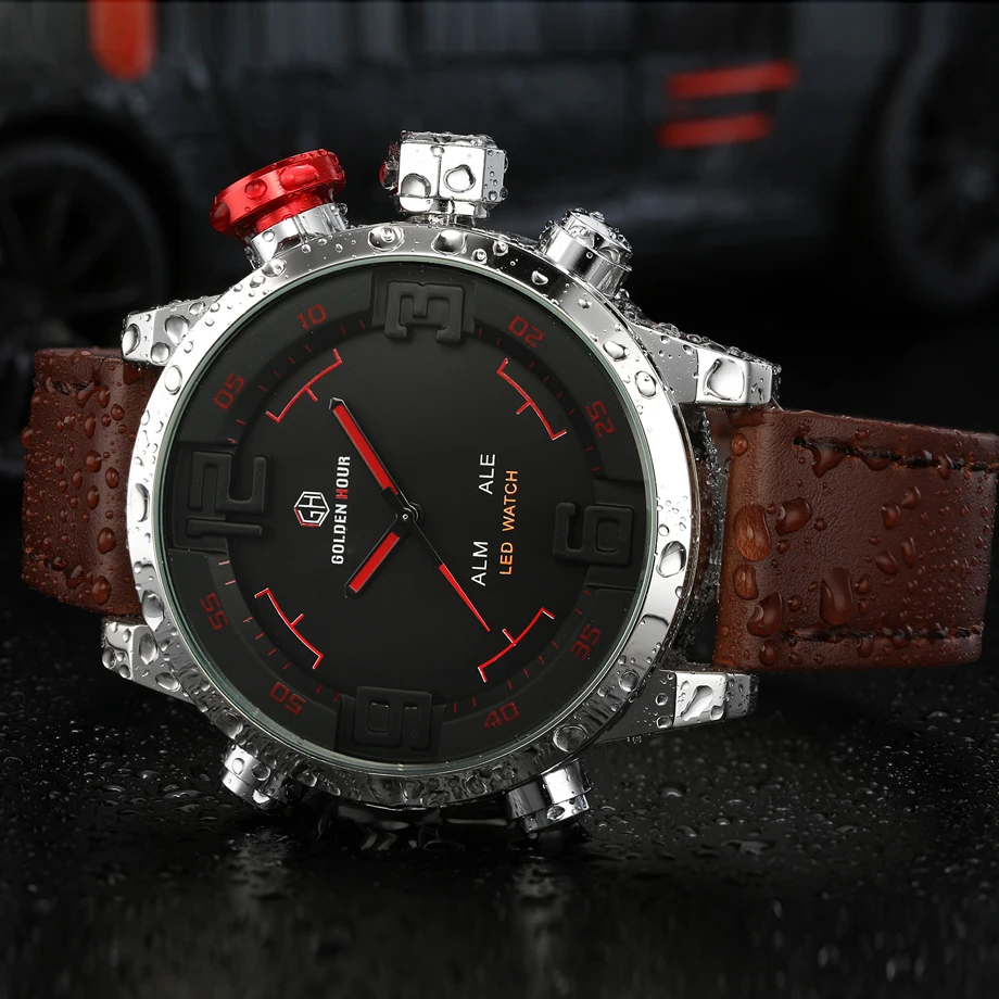 Reloj Hombre GOLDENHOUR стильные мужские часы спортивные из натуральной кожи