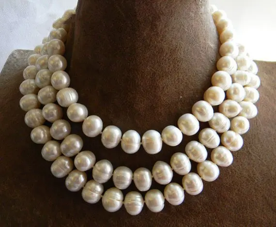 

Unique Pearls jewellery Store Cultued 12-13MM White Freshwater Pearl Necklace Magnet Clasp Perfect Long Pearl Jewelry Woman Gift