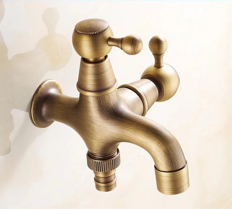 High quality total brass bronze plating double using washing machine faucet bathroom corner tap garden outdoor mixer | Обустройство