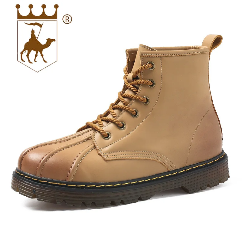 

BACKCAMEL Retro Boots Men's Winter High Leather Boots Outdoor Rhubarb Warm Winter Shoes Shell Head Footwear Size 38-44