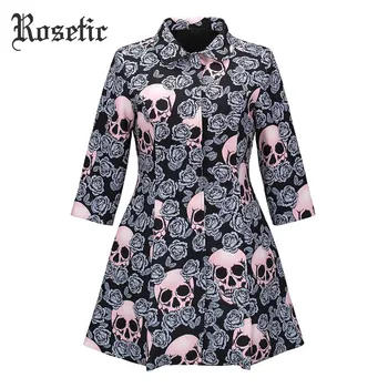 

Gothic Skull Jacket Women Winter Autumn rose pink elegant Jacket Mid-long Outerwear button plus size Gothic Jacket 2019 Coat HOT