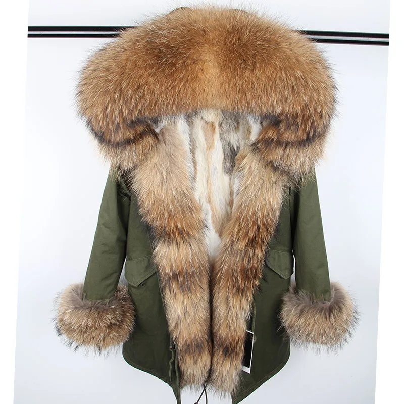 Maomaokong зима воротник из натурального меха енота меховой воротник натуральный мех пальто с мехом, красный, армейский зеленый, натуральный с кроличьим мехом зимнее пальто, парка для женщин - Цвет: FD2-3