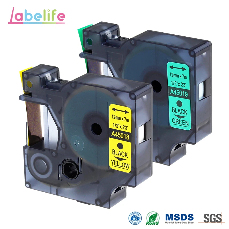 2 упаковки комбинированных лент 12 мм для DYMO D1 45018 (S0720580) 45019 (S0720590) черный на