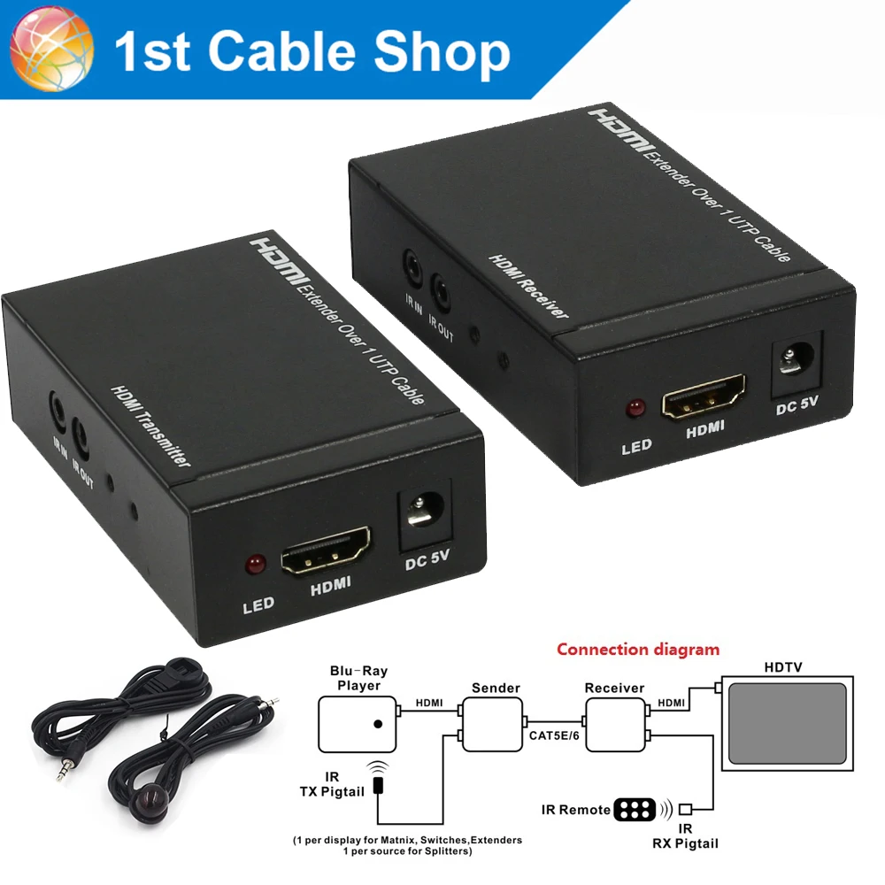HDMI удлинитель IR amplifider от cat5e/6 кабель до 60 м для PS4 Apple tv(HDMI отправитель и приемник в комплекте