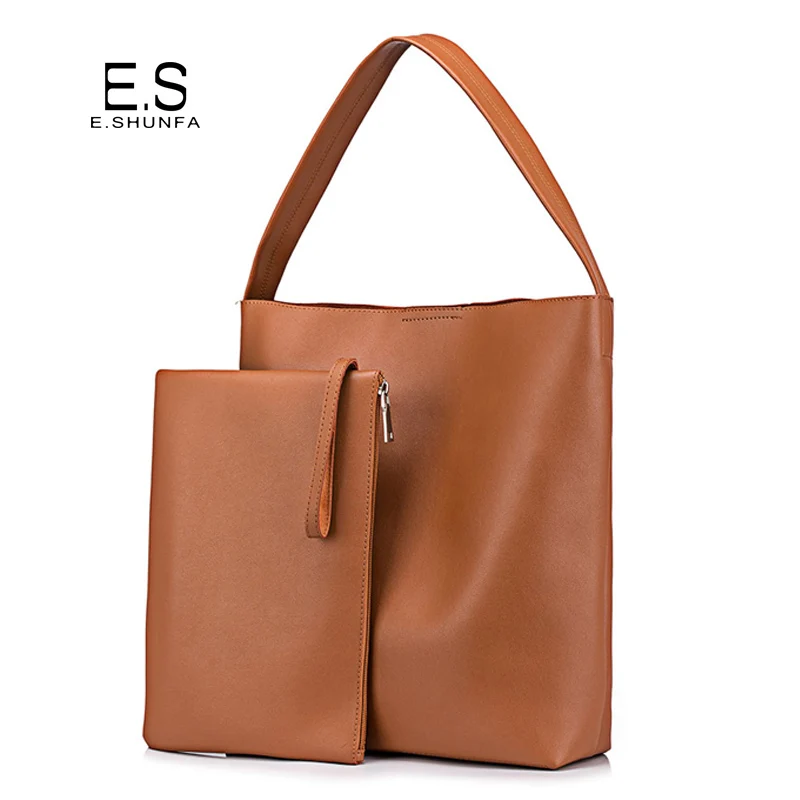 

Women Shoulder Bags With Small Bag 2018 New Fashion PU Leather Bucket Bags Simple Casual Composite Shoulder Bag 2 Piece Set