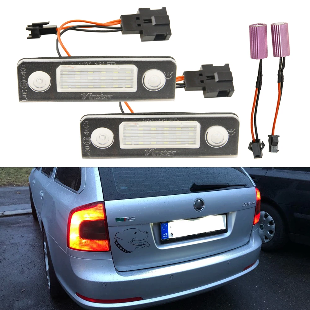 Livre de Erros Placa de Luz para Skoda Lâmpada de Advertência Carro Branco Canbus Licença Octavia Roomster 5j Auto 2x Led