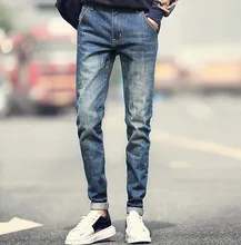 Синий Slim Fit Джинсы Почесал Дизайн Новый 2017 Мужская Корейской Моды Джинсовые Брюки Одежды Промывают Ретро Проблемные Джинсы