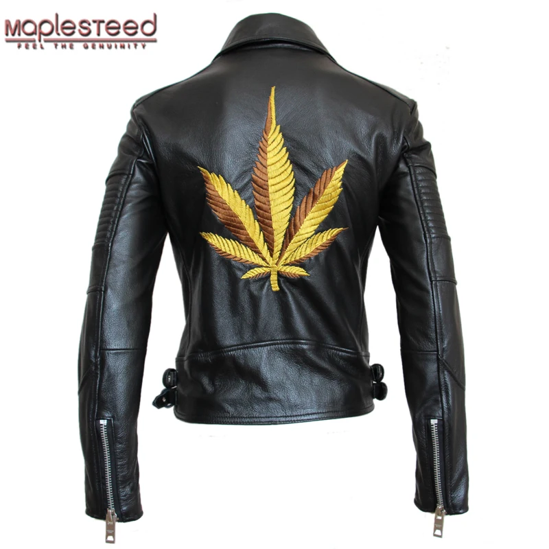 

MAPLESTEED Motorcycle Jacket Women Embroidery Leather Jacket Slim 100% Cowhide Jacket Moto Woman Biker Coat Lovers' Clothes M108