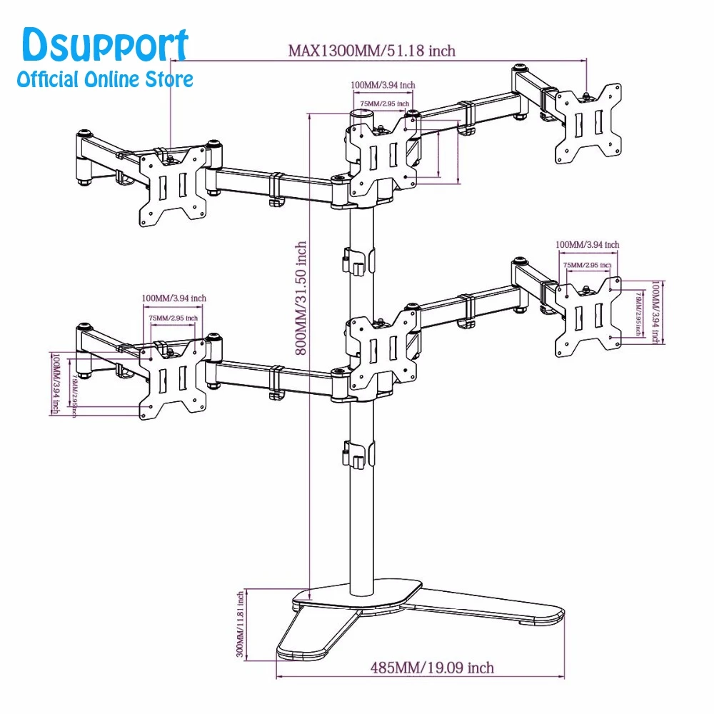Шестью рукавами ЖК-дисплей СВЕТОДИОДНЫЙ монитор Подставка Кронштейн, монтируемый в стол для тяжелых условий эксплуатации и полностью регулируемая с 6-ю отделениями, 180 градусов вытащить поворотный кронштейн