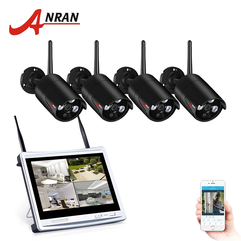 ANRAN 4CH CCTV System Wireless 960P 12 Inch NVR Security Camera System With 1.3MP IR Outdoor P2P Wifi IP Camera Surveillance Kit ANRAN 4CH CCTV System Wireless 960P 12 Inch NVR Security Camera System With 1.3MP IR Outdoor P2P Wifi IP Camera Surveillance Kit