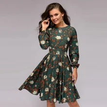 Женское винтажное платье трапециевидной формы с цветочным принтом, элегантное платье до колена с рукавами-фонариками, новинка, модные вечерние женские платья