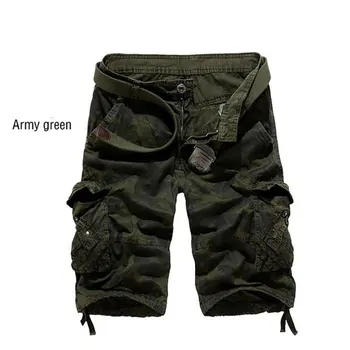

Military Style cargo Shorts Summer Men Cotton Knee Length Casual Shorts Male Large Loose Big Size Khaki