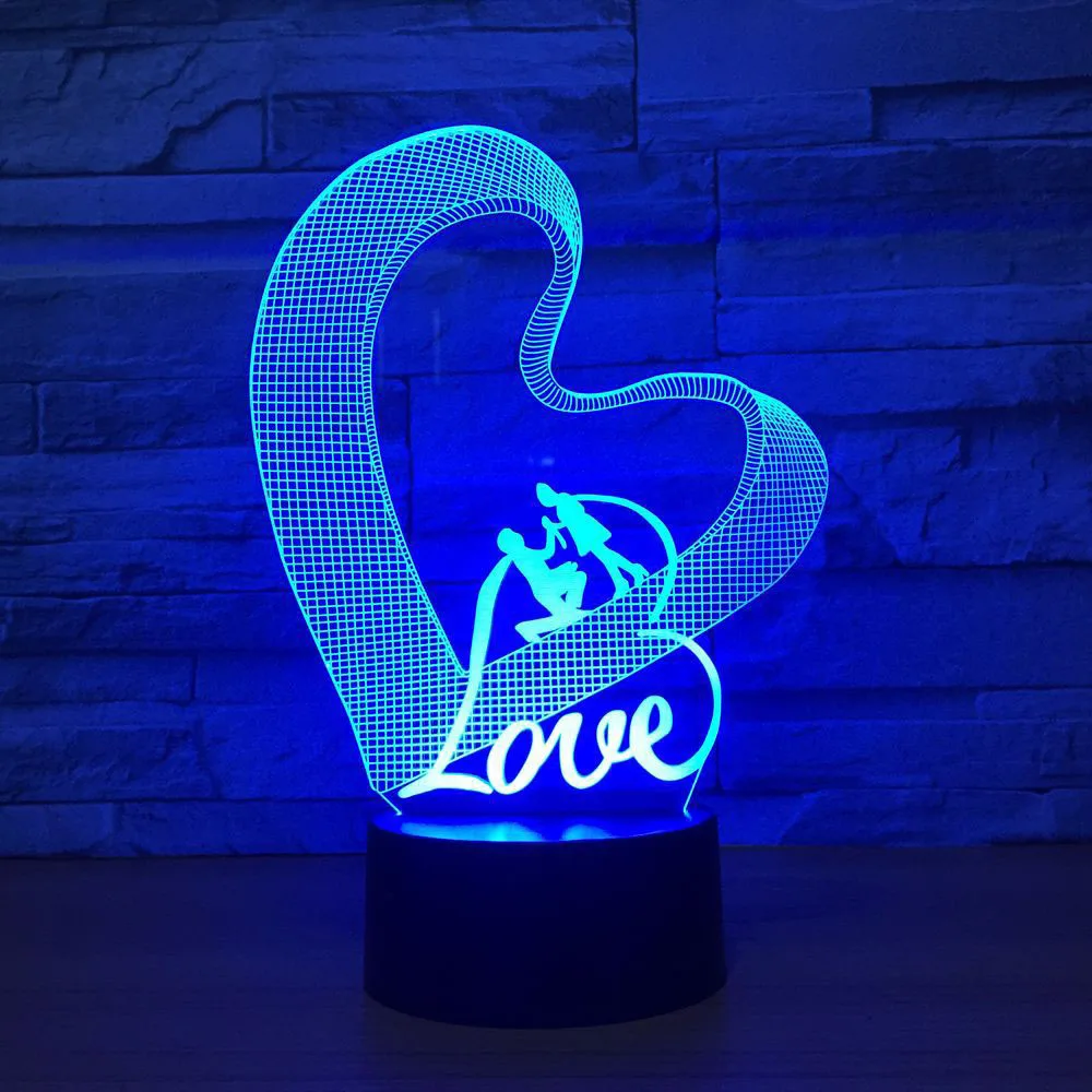 

Creative Romantic Atmosphere 7 Colorful 3D LED Heart Shape Modelling Night Light Love Table Lamp Gifts Home Decor Light Fixture
