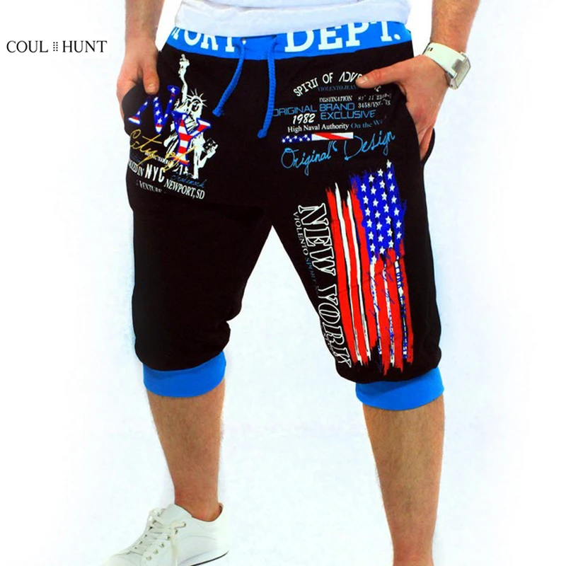 COULHUNT Mens America Flag Print Shorts Summer Knee Length Straight