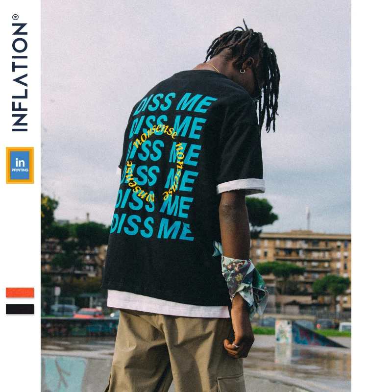 

INFLATION 2019 SS Collection Letter Tshirt Rock Streetwear Cotton Top Tee Oversized Short Sleeve Summer Brand Clothes 9151S