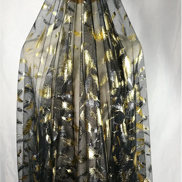 

Gold leaves butterfly tulled mesh Lace French Voile Guipure Lace Fabric wedding decoration lace fabric