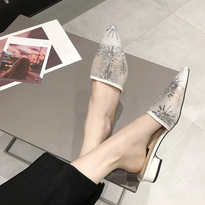 

Slippers Low Loafer Brief Female Rubber Leather Air Mesh New 2019 Modis Summer Mules Slides Allmatch Ladies Breathable Sandals