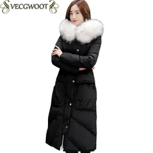 Длинная зимняя новая тонкая пуховая куртка с меховым воротником Женская модная теплая куртка с капюшоном Женская однотонная пуховая куртка большого размера X1314