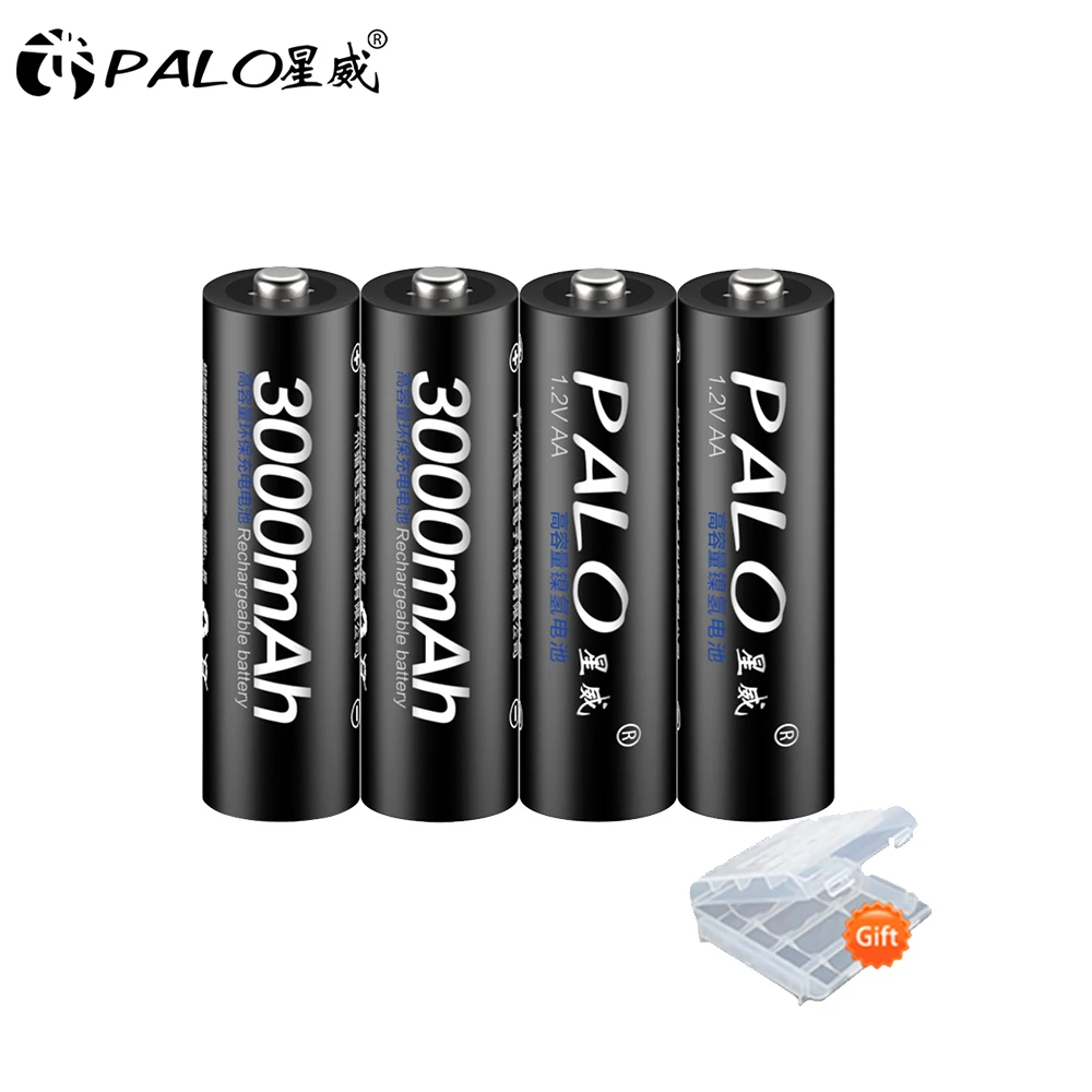 PALO 8 шт. AA аккумулятор Ni-MH 3000mAh 1,2 V 2A аккумуляторные батареи AA Bateria Baterias+ 2 шт. чехол для аккумулятора - Цвет: 4pcs AA black