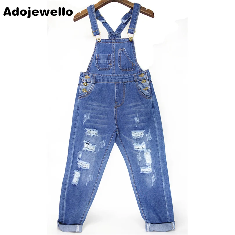 Рваные джинсовые комбинезоны для девочек; Повседневные детские джинсы; комбинезоны