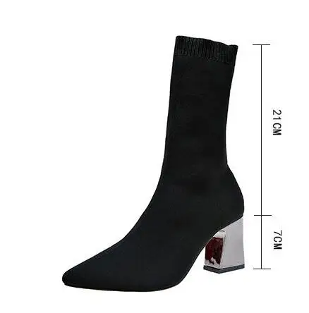 Najtaniej 2018 moda kostki elastyczne skarpety buty masywne szpilki na wysokim obcasie Stretch kobiety jesień Sexy botki Pointed Toe kobiety rozmiar pompy 40 F113