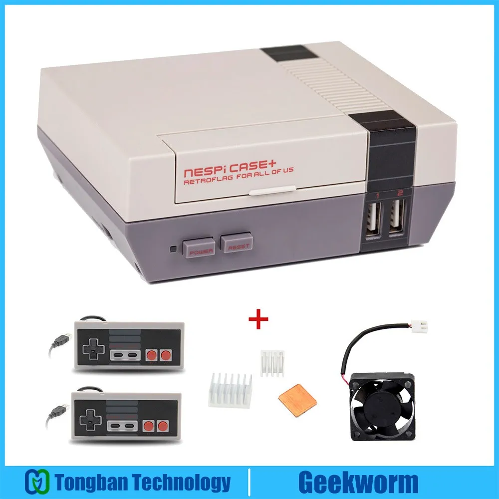 

Raspberry Pi 3 Mini NES NESPi Case | Enclosure + 2-Pack USB NES Game Controllers Joystick + Cooling Fan + Copper Heat Sinks Kit
