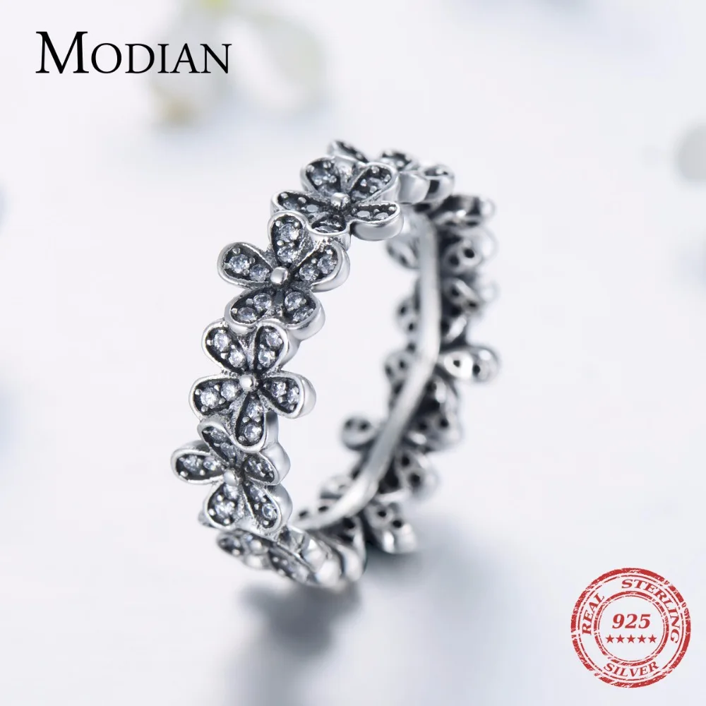Modian модное винтажное Настоящее 925 пробы Серебряное кольцо и серьги-гвоздики Штабелируемый цветочный набор украшений для женщин свадебный подарок